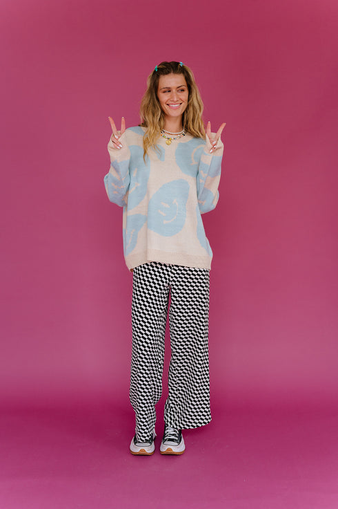 Happy Daze Smiley Sweater // Blue